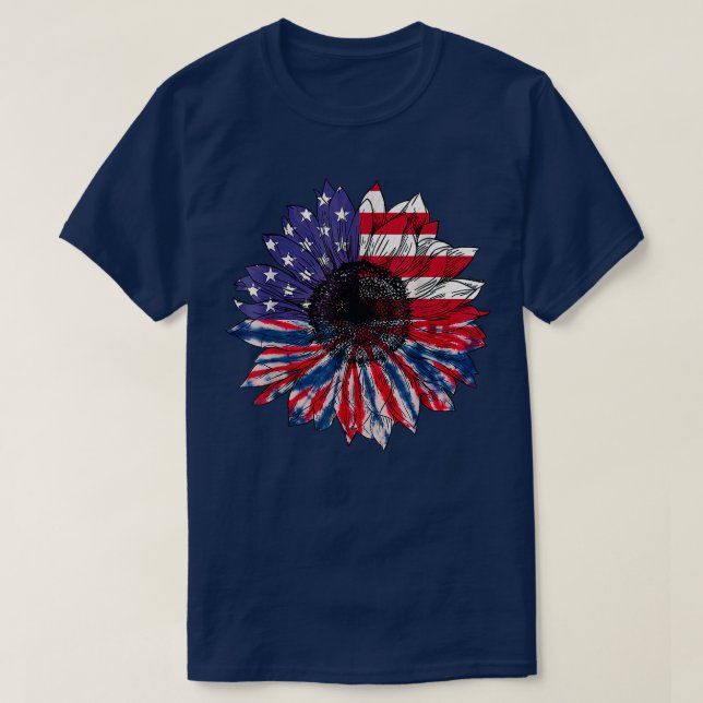 Camiseta Bandeira Americana Vermelha Sunflower White Blue T (Frente do Design)