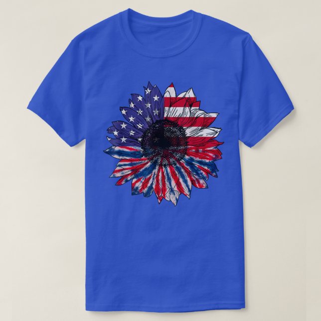 Camiseta Bandeira Americana Vermelha Sunflower White Blue T (Frente do Design)