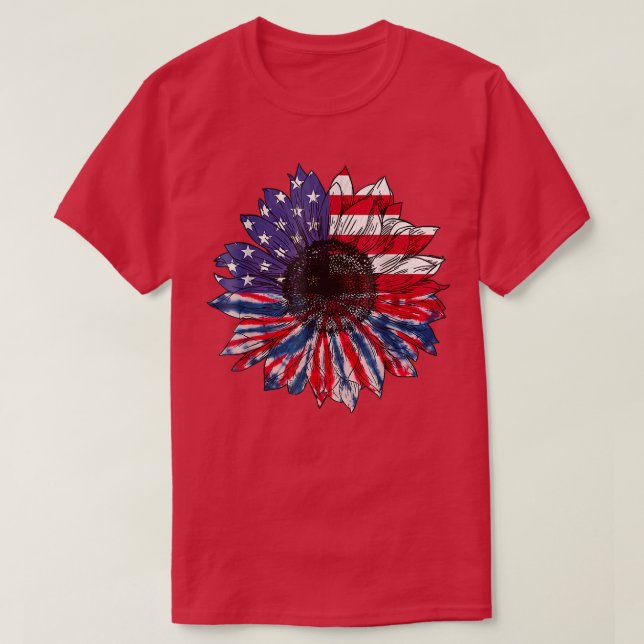Camiseta Bandeira Americana Vermelha Sunflower White Blue T (Frente do Design)
