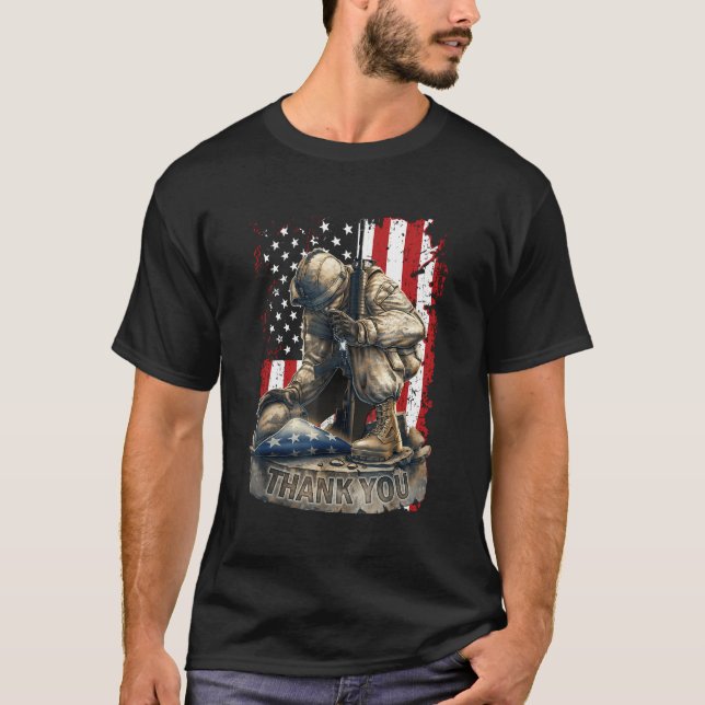Camiseta Bandeira Americana Veteran Obrigado Memorial Milit (Frente)