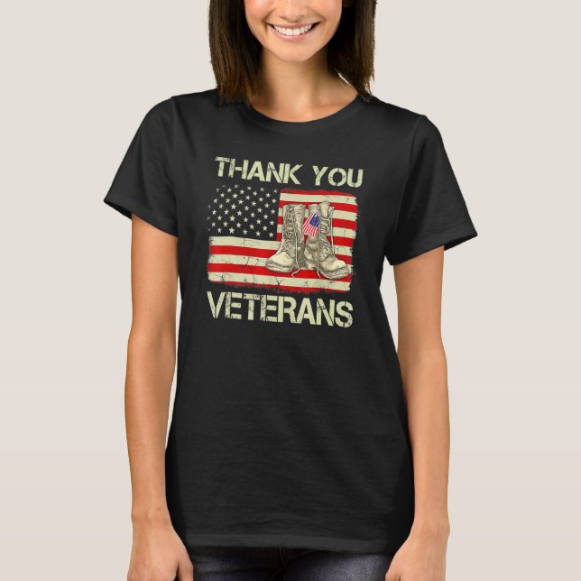 Camiseta Bandeira Americana Veterana Obrigado Veteranos Com (Frente)