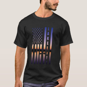 Camiseta Bandeira Americana Vida no Lago Acampamento Barco