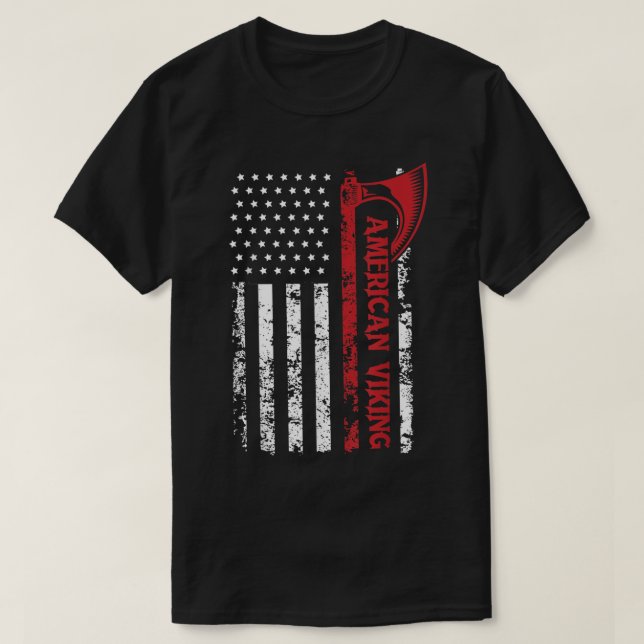 Camiseta Bandeira Americana Viking Norseman Odin Thor (Frente do Design)