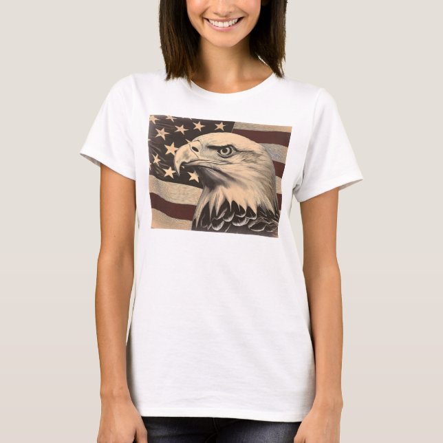 Camiseta Bandeira Americana Vintage com Águia Careca  (Frente)