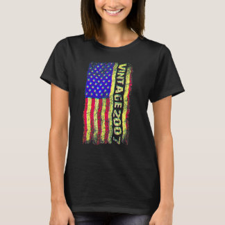 Camiseta Bandeira Americana Vintage de 2007 de 15 Anos de I