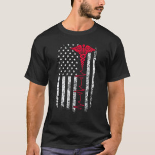 Camiseta Bandeira Americana Vintage Enfermeira Stethoscope 