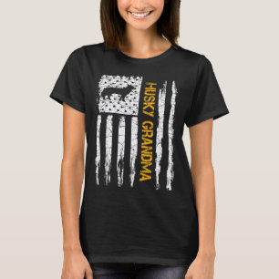 Camiseta Bandeira Americana Vintage EUA Husky Siberiano Avó