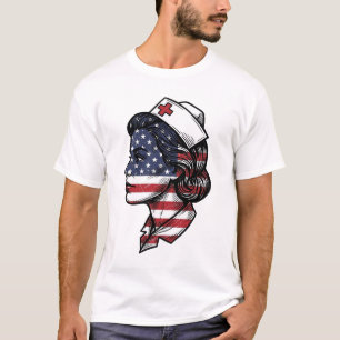 Camiseta Bandeira Americana Vintage Perfil de Enfermeira De