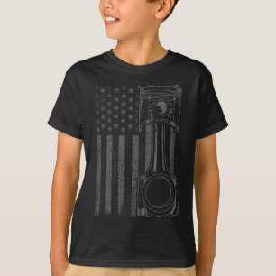 Camiseta Bandeira Americana Vintage Pistão Carro de Músculo