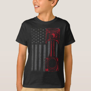 Camiseta Bandeira Americana Vintage Pistão Carro de Músculo