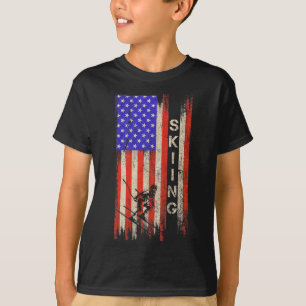 Camiseta Bandeira Americana Vintage Usa Esquiador Silhueta
