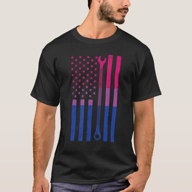 Camiseta Bandeira Americana Wrench Bisexual Bi Pride Lgbtq  (Frente)