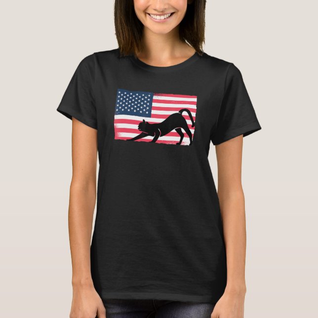 Camiseta Bandeira Animal Americana Gato Gatinho Americano D (Frente)