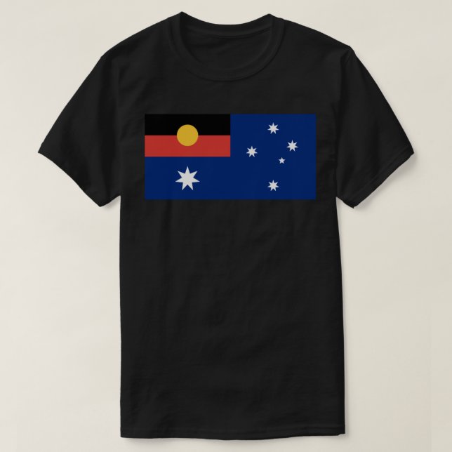 Camiseta Bandeira australiana com Sinalizador aborígene clá (Frente do Design)