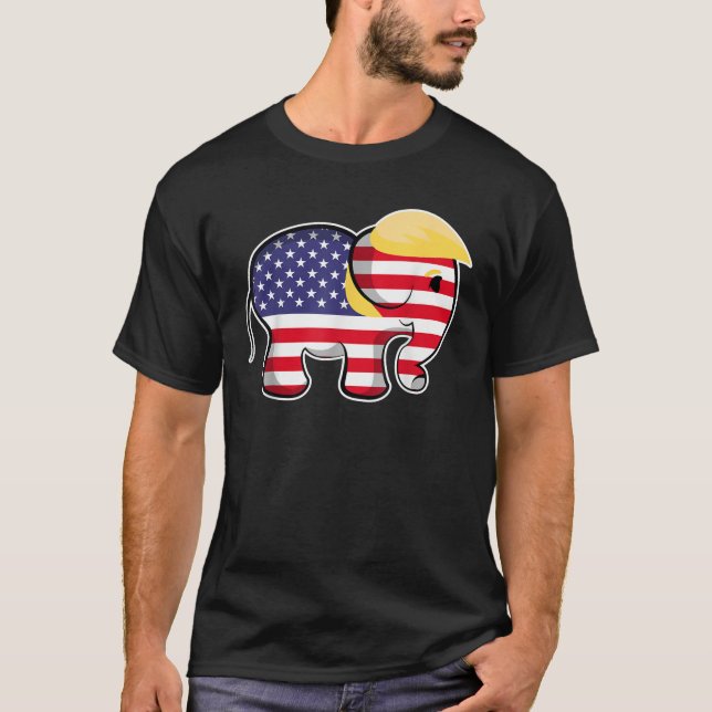 Camiseta Bandeira Azul-branca-Elefante Vermelha com Cabelo  (Frente)