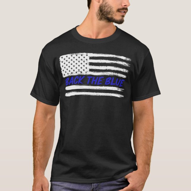 Camiseta Bandeira Azul dos EUA para Policial Unisex (Frente)