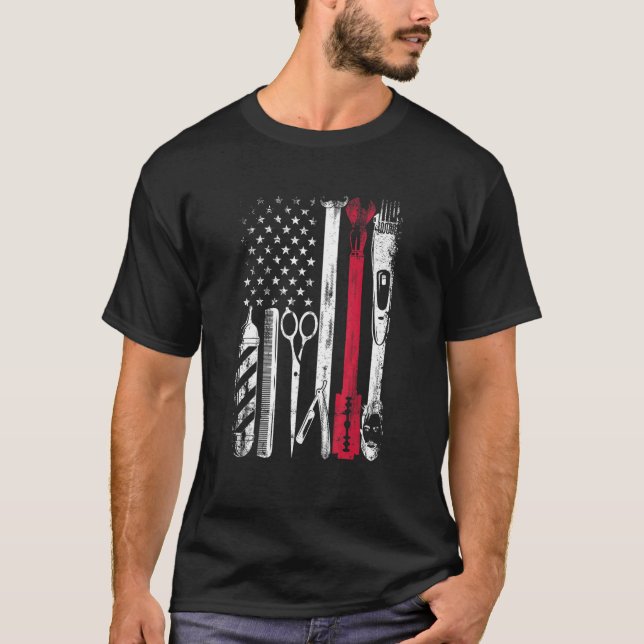 Camiseta Bandeira Barber Americana Bandeira Blade Hair (Frente)