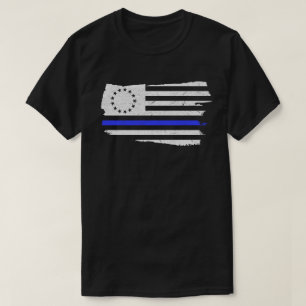 Camiseta Bandeira Betsy Ross Thin Blue Line Apoio Policial