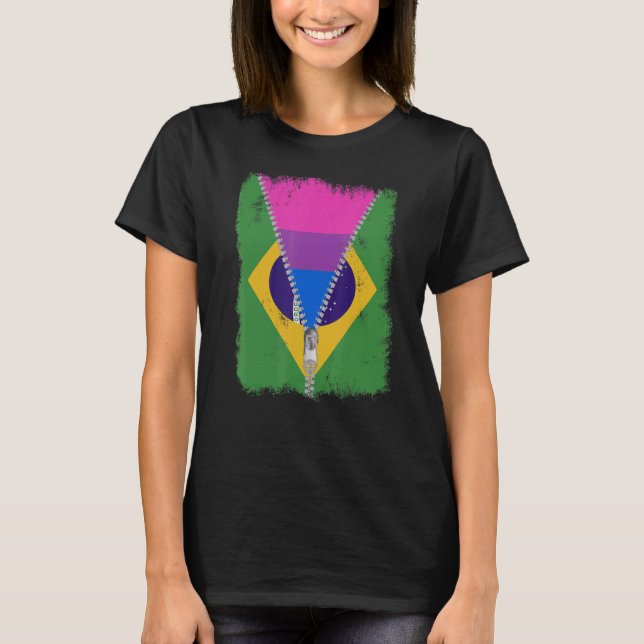 Camiseta Bandeira bissexual do Brasil Zip Orgulho Lgbt do B (Frente)