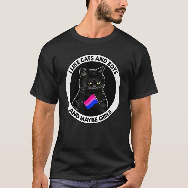 Camiseta Bandeira Bissexual Eu Gosto De Gatos E Meninos E T (Frente)