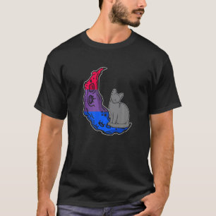 Camiseta Bandeira Bissexual Lua Gato LGBTQ Espaço Seguro Or