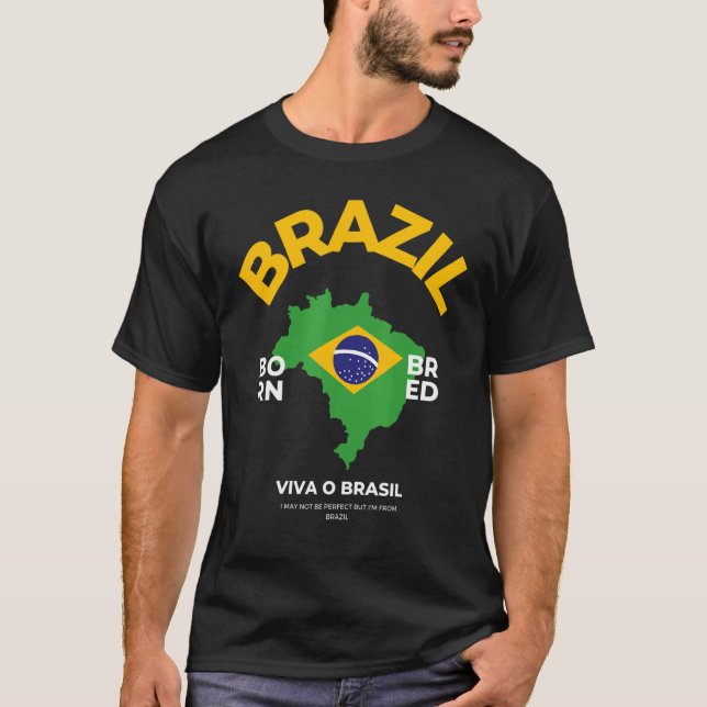 Camiseta Bandeira Brasileira Para Homens E Bandeira Do Mapa (Frente)