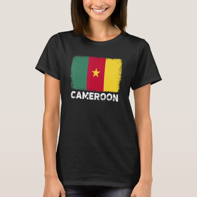 Camiseta Bandeira Camarões Apoio a Pessoas Camarões Mulhere (Frente)