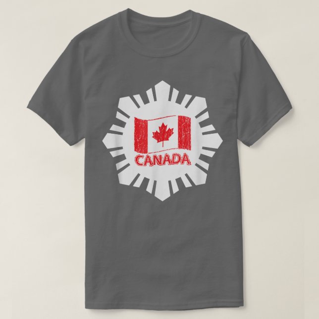 Camiseta Bandeira canadense com floco de neve branco (Frente do Design)