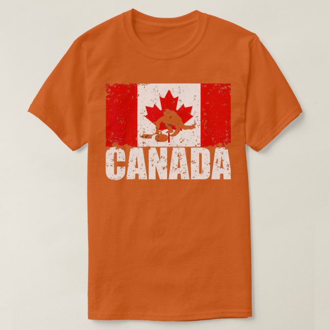 Camiseta Bandeira canadense Curling para o Dia do Canadá -  (Frente do Design)