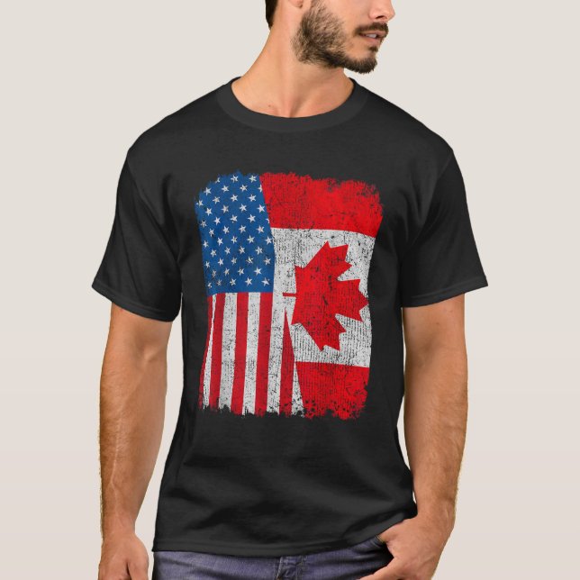 Camiseta Bandeira Canadense Half USA Canada Roud (Frente)