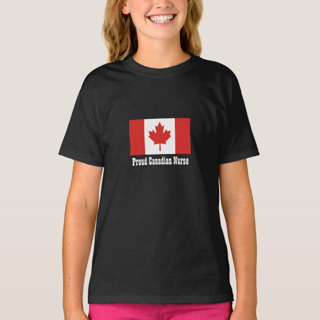 Camiseta Bandeira canadense orgulhosa da enfermeira/folha (Frente)