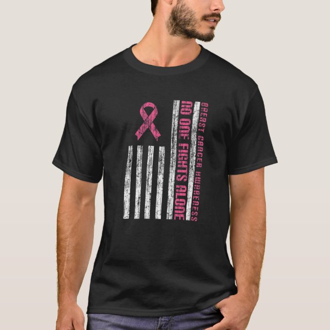 Camiseta Bandeira Cancer Americana de Fita Rosa (Frente)