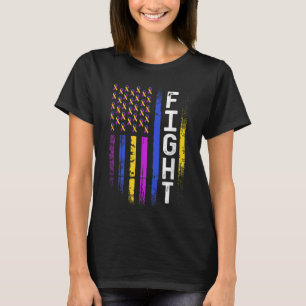 Camiseta Bandeira Cancer Púrpura Amarela Azul Fita Awar
