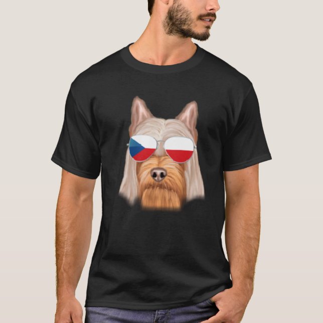 Camiseta Bandeira Checa Silky Terrier Dog República Checa B (Frente)