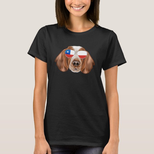 Camiseta Bandeira chilena Welsh Springer Spaniel Dog Chile  (Frente)