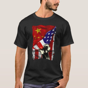 Camiseta Bandeira chinesa de meia-americana ROOTS EUA Flag 