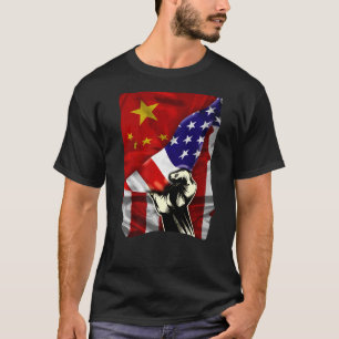 Camiseta Bandeira chinesa de meia-americana ROOTS EUA Flag 