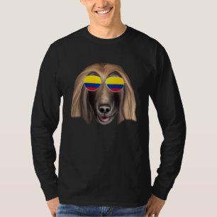 Camiseta Bandeira Colombiana Cão Afghan Hound Colômbia Bols