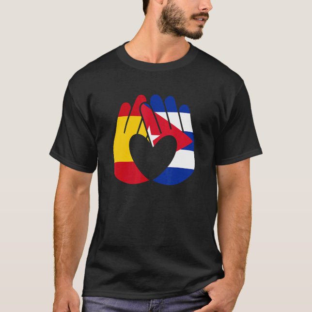 Camiseta Bandeira Cuba Espanha Sinalizador Amizade Irmandad (Frente)