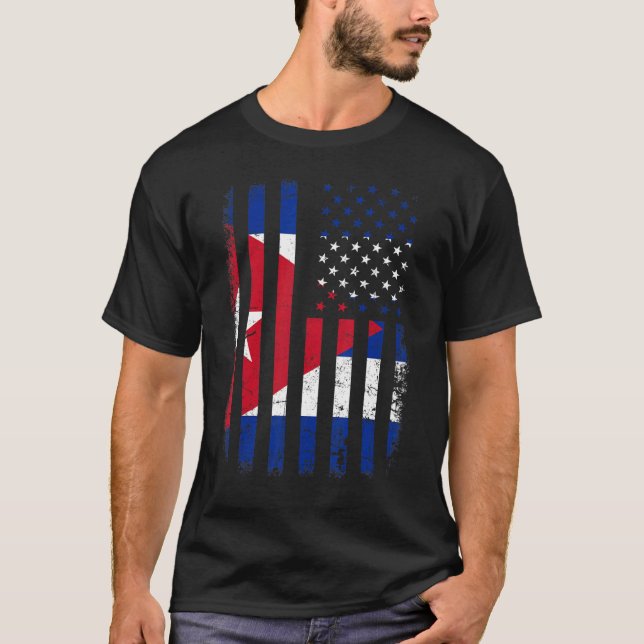 Camiseta Bandeira Cubana Americana Roota Cuba América (Frente)