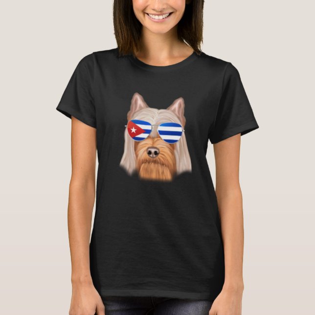 Camiseta Bandeira Cubana Silky Terrier Dog Cuba Pocket (Frente)