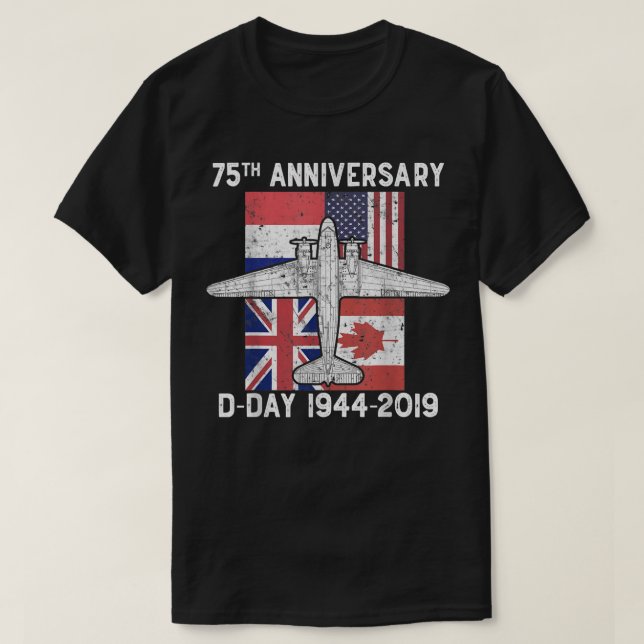 Camiseta Bandeira D-Day Normandy Aterrissagem 75º Aniversár (Frente do Design)