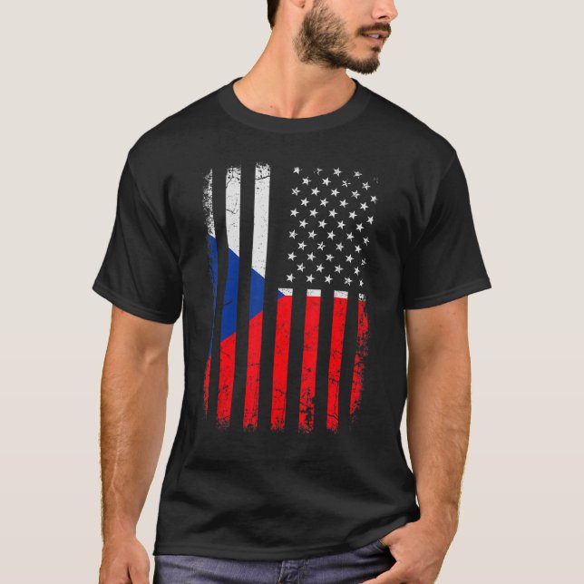 Camiseta Bandeira da América Checa, República Checa, Améric (Frente)
