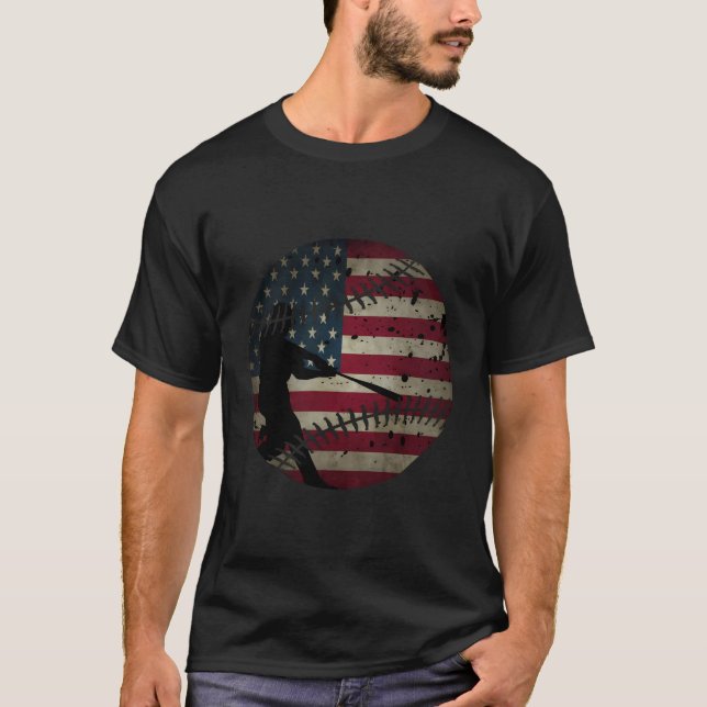 Camiseta Bandeira Da América De Baseball, 4 De Julho De (Frente)