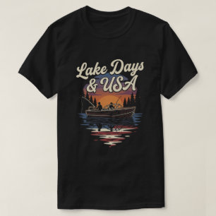Camiseta Bandeira da América EUA: Barco de pesca dos dias d