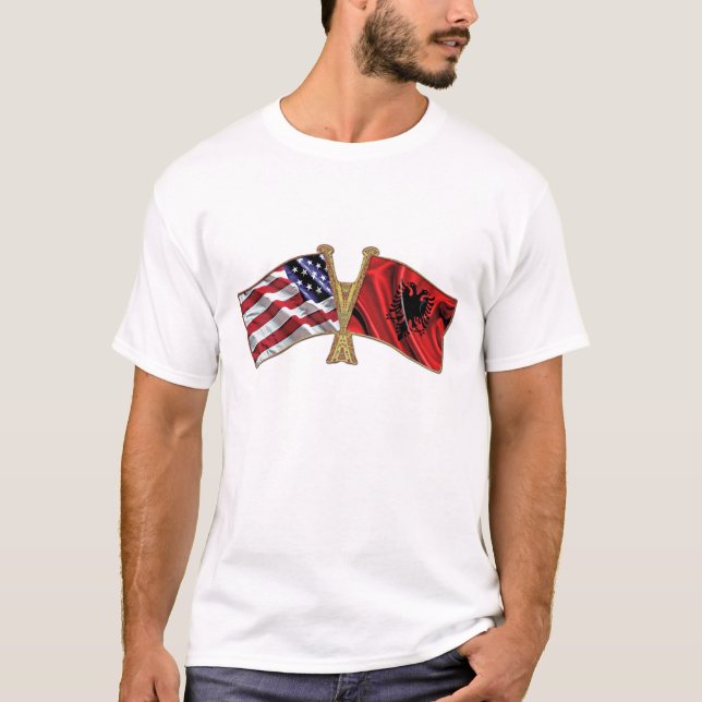 Camiseta Bandeira da amizade de Albânia EUA (Frente)
