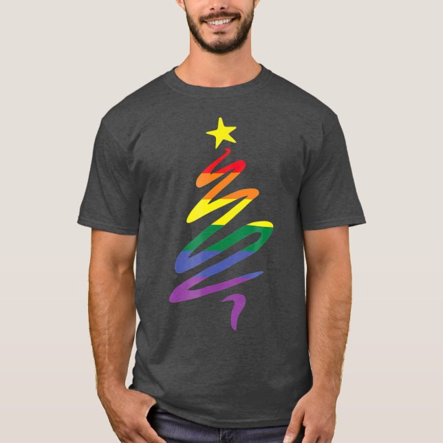Camiseta Bandeira da árvore de Natal LGBTQ (Frente)