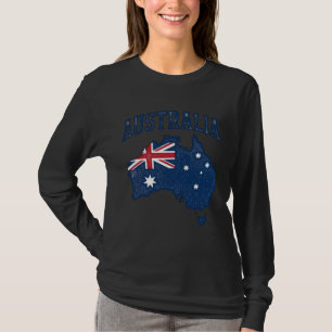 Camiseta Bandeira da Austrália Mapa Gráfico Antigo Envelhec