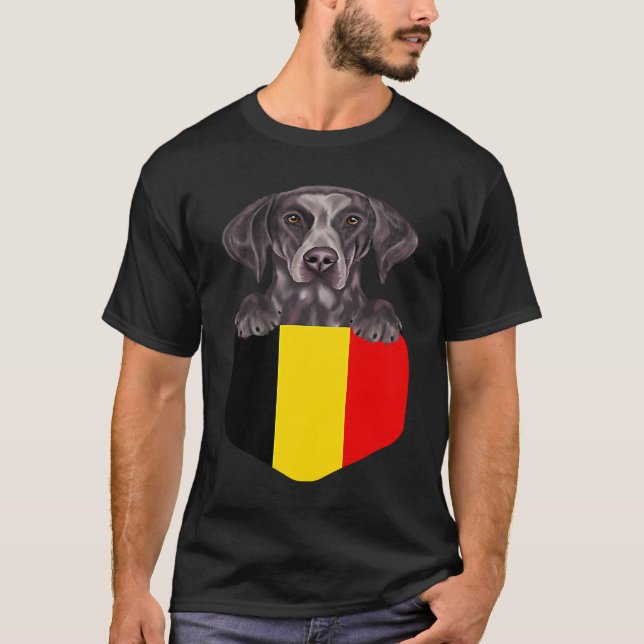 Camiseta Bandeira Da Bélgica Cão-Ponteiro Alemão Curto Em P (Frente)