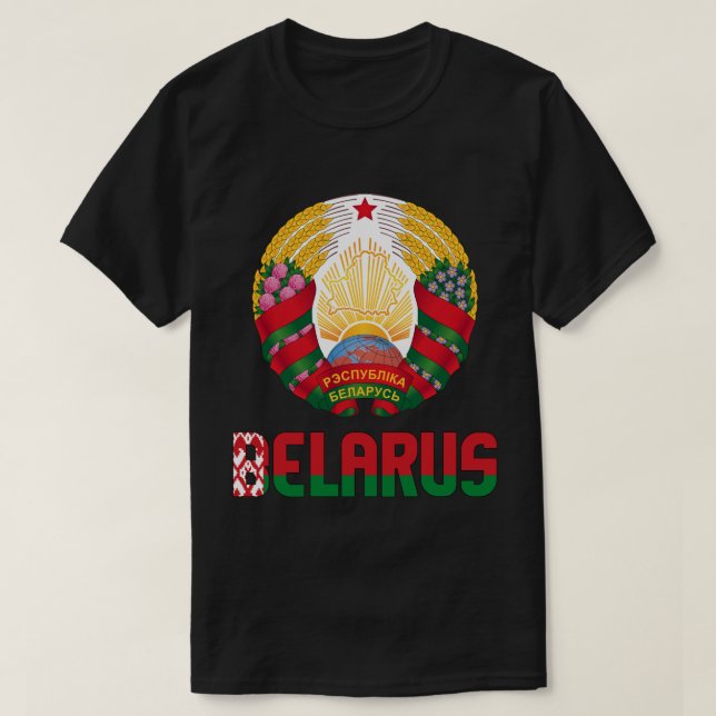 Camiseta Bandeira da Bielorrússia e Brasão de Armas Patriót (Frente do Design)